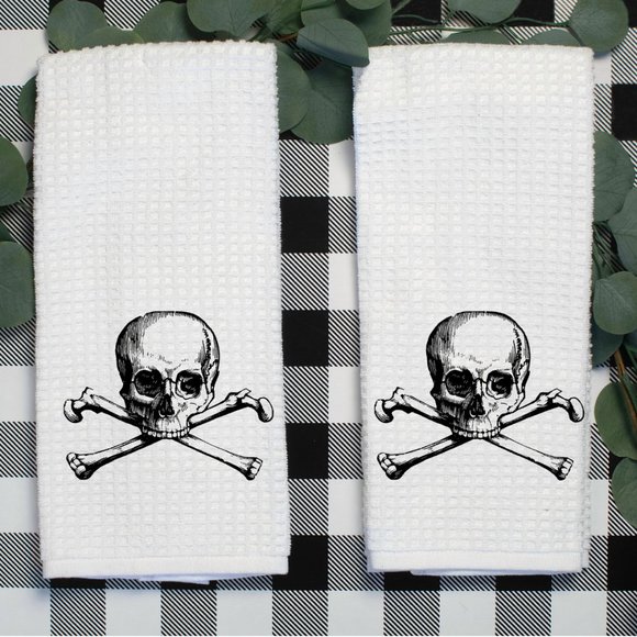 Tea Towels, Set of 2, Skull and Crossbones - Picture 1 of 3